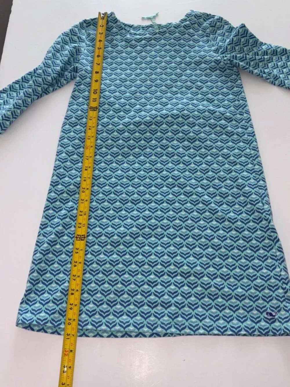 Vineyard Vines Girls Large 14 Shift Dress Blue Whale Tail Print 3/4 Sleeve